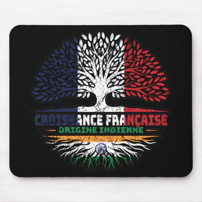 Indian India French France Tree Roots Flag Mouse Pad (Front)