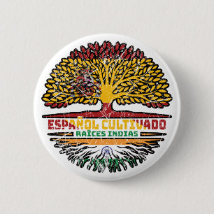 Indian India Spain Spanish Tree Roots Flag 6 Cm Round Badge