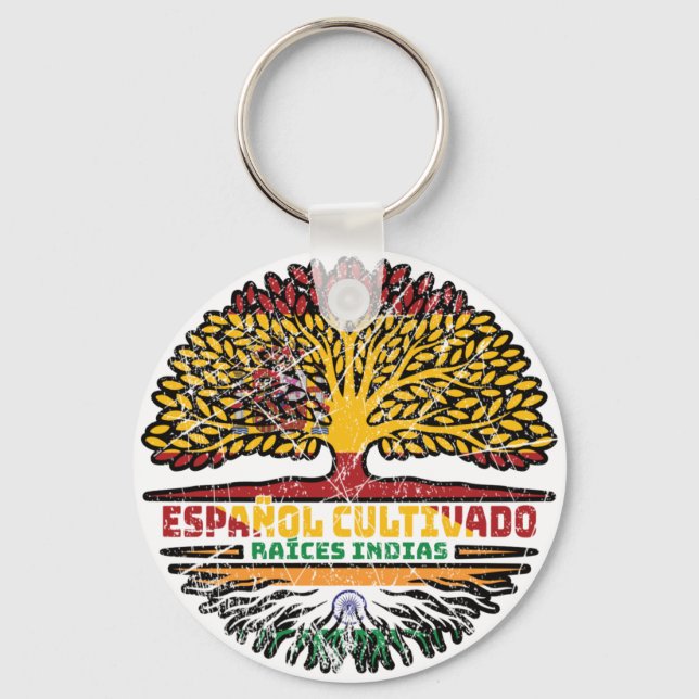 Indian India Spain Spanish Tree Roots Flag Key Ring (Front)