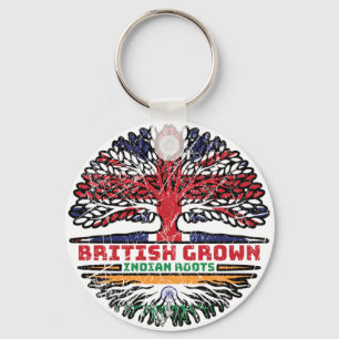 Indian India Uk United Kingdom British Tree Roots Key Ring