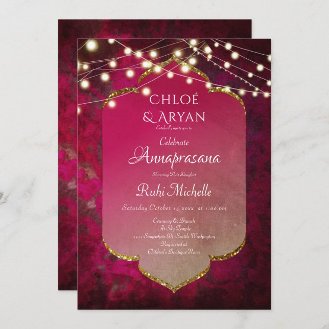 Indian Inspired Boho Damask in Deep Pink Invitation (Front/Back)