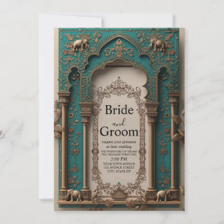 Indian inspired frame teal and golden Invitation