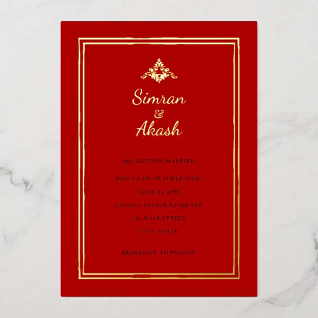 Indian-inspired red minimalistic ornament wedding (Front)