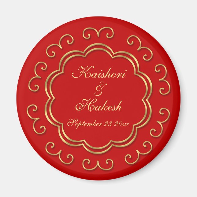 Indian Inspired Save the Date / Wedding Favour Magnet (Front)