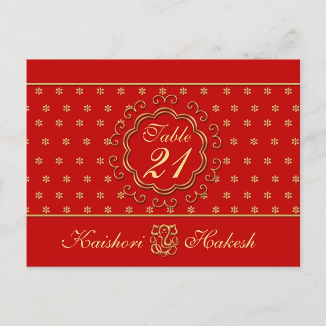 Indian Inspired Wedding Table Number Postcard (Front)