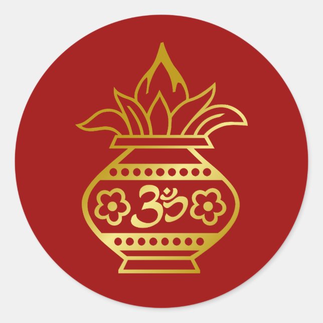 Indian Kalash with Om Sign Classic Round Sticker (Front)