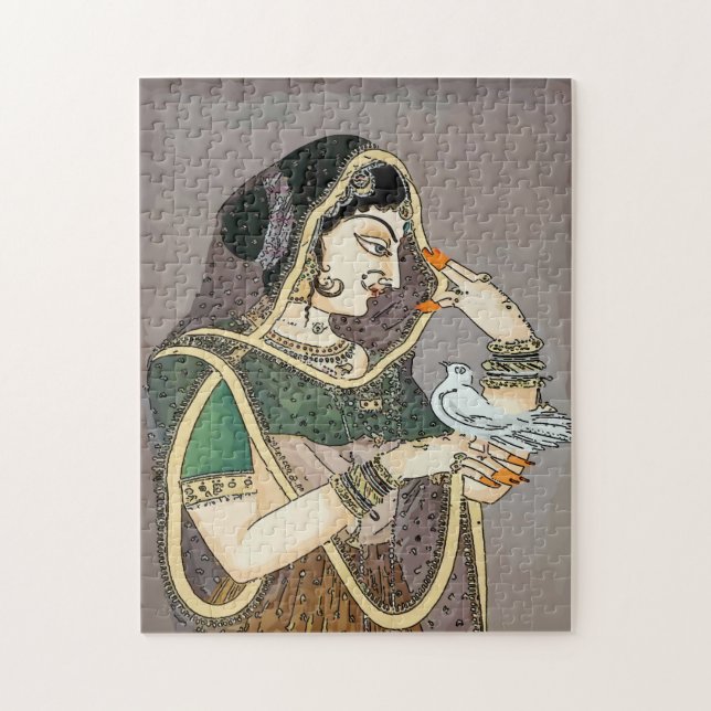 Indian Lady and Dove Jigsaw Puzzle (Vertical)