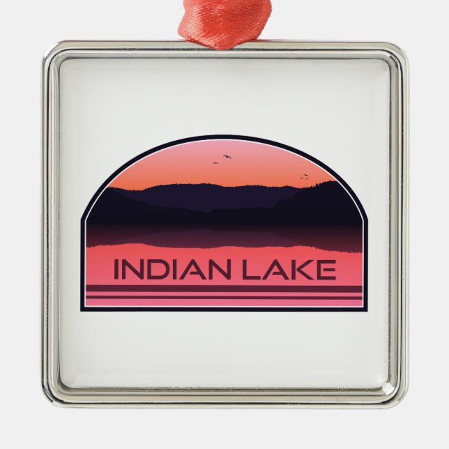 Indian Lake New York Red Sunrise Metal Tree Decoration (Front)