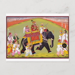 INDIAN MAHARAJA ON ROYAL HUNT RIDING ELEPHANT POSTCARD