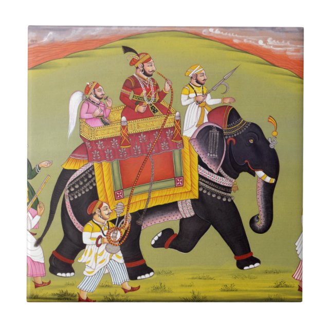 INDIAN MAHARAJA ON ROYAL HUNT RIDING ELEPHANT TILE (Front)