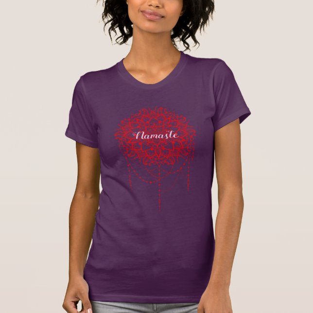 Indian Mandala burgundy Namaste yoga T-Shirt (Front)