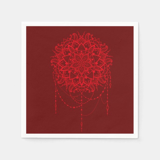 Indian mandala crimson Indian dinner party Napkin (Front)