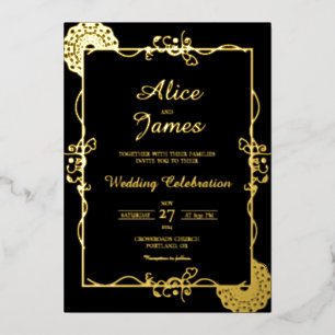 Indian Mandala Elegant Black Gold Foil Wedding