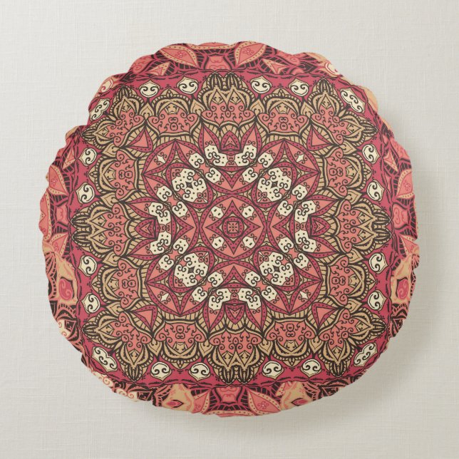 Indian medallion, boho ethnic ornament round cushion (Front)