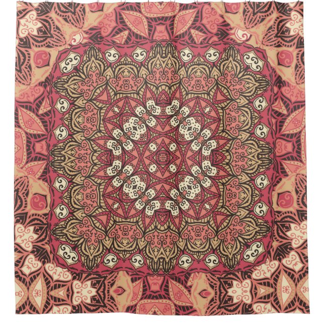Indian medallion, boho ethnic ornament shower curtain (Front)