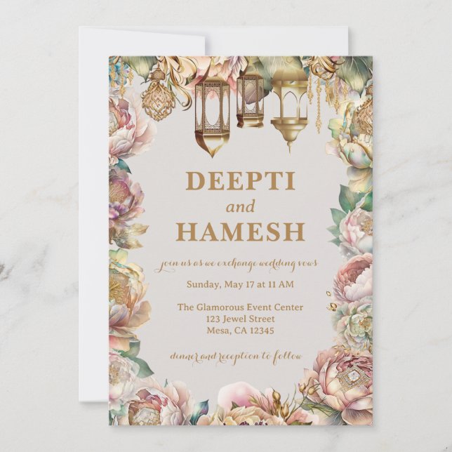 Indian Mehndi Arabian Nights Pastel Floral Invitation (Front)