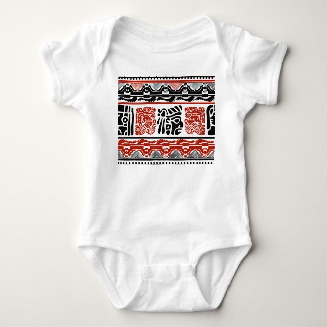 Indian motifs, black red, seamless pattern. baby bodysuit (Front)