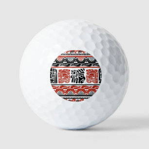 Indian motifs, black red, seamless pattern. golf balls