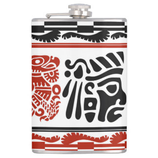 Indian motifs, black red, seamless pattern. hip flask