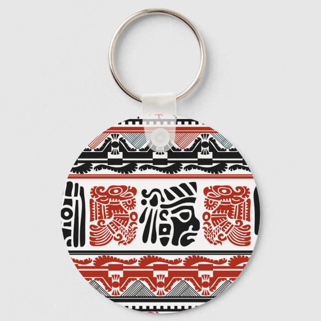 Indian motifs, black red, seamless pattern. key ring (Front)