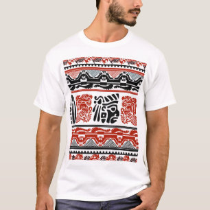 Indian motifs, black red, seamless pattern. T-Shirt