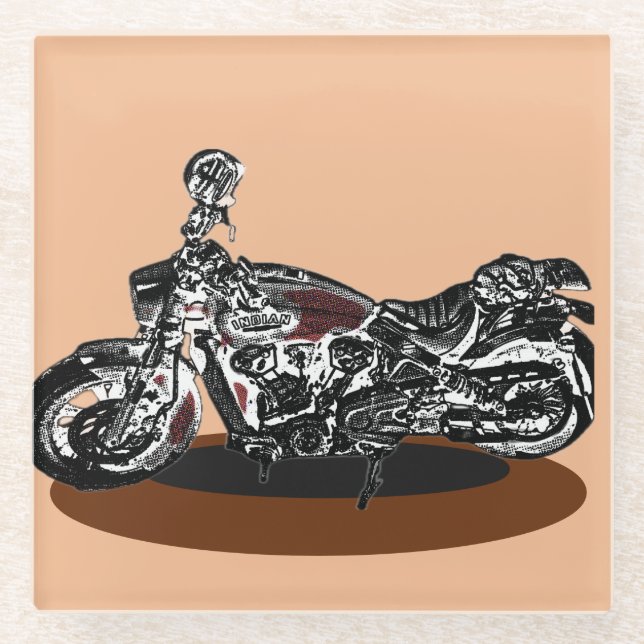 Indian MotorBike  Glass Coaster (Front)