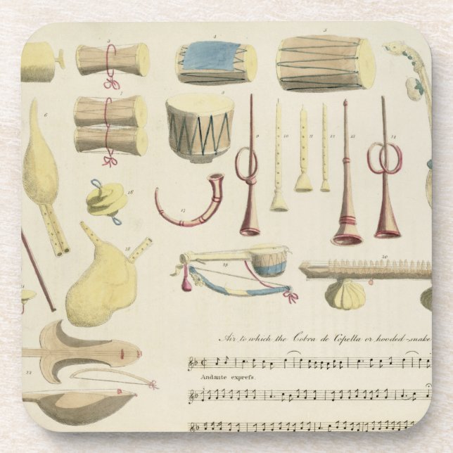 Indian Musical Instruments, plate 23 from 'Orienta Coaster (Front)