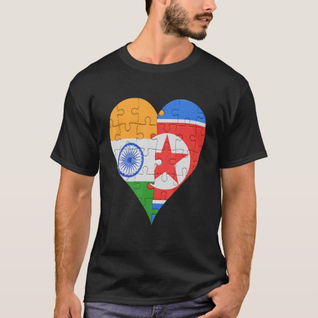 Indian North Korean Flag Heart T-Shirt (Front)
