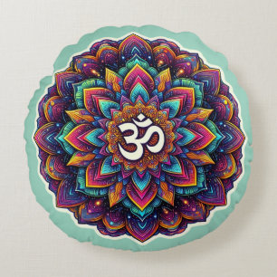 Indian Om Symbol in a beautiful mandala design Round Cushion