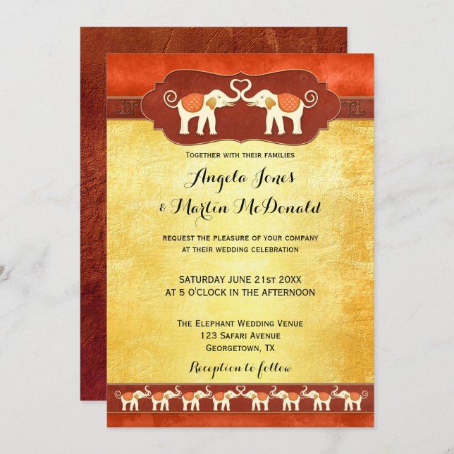 Indian or African White Elephants Wedding Invite (Front/Back)