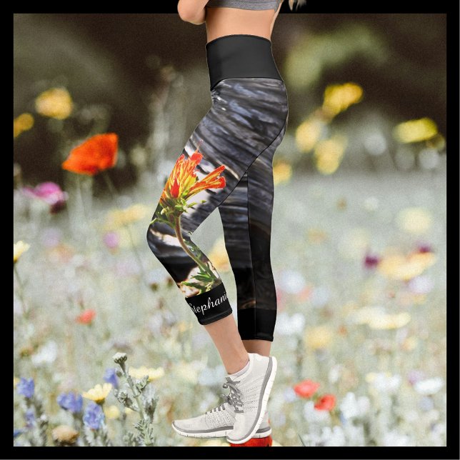 Indian Paintbrush Floral with Personalised Name Capri Leggings (Creator Uploaded)