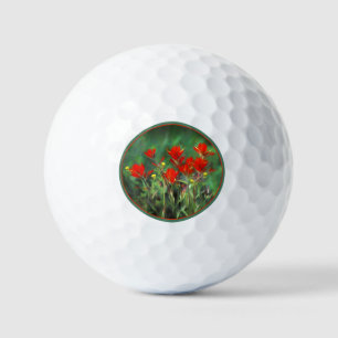 Indian Paintbrush Painting - Original Flower Art Golf Balls