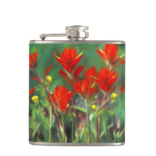 Indian Paintbrush Painting - Original Flower Art Hip Flask