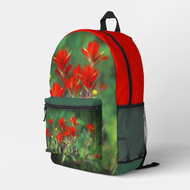 Indian Paintbrush Painting - Original Flower Art Printed Backpack (Back Corner Right)