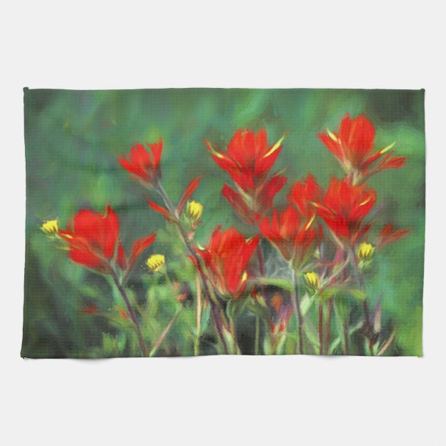 Indian Paintbrush Painting - Original Flower Art Tea Towel (Horizontal)