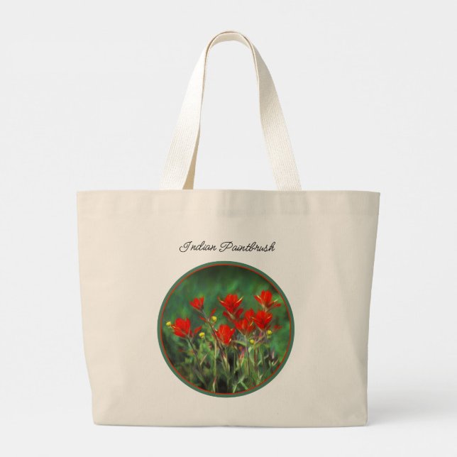 Indian Paintbrush Painting Original Wildflower Art Large Tote Bag (Back)