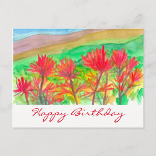 Indian Paintbrush Watercolor Happy Birthday Postcard