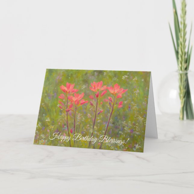Indian Paintbrush Wildflowers Faith Birthday Card (Front)