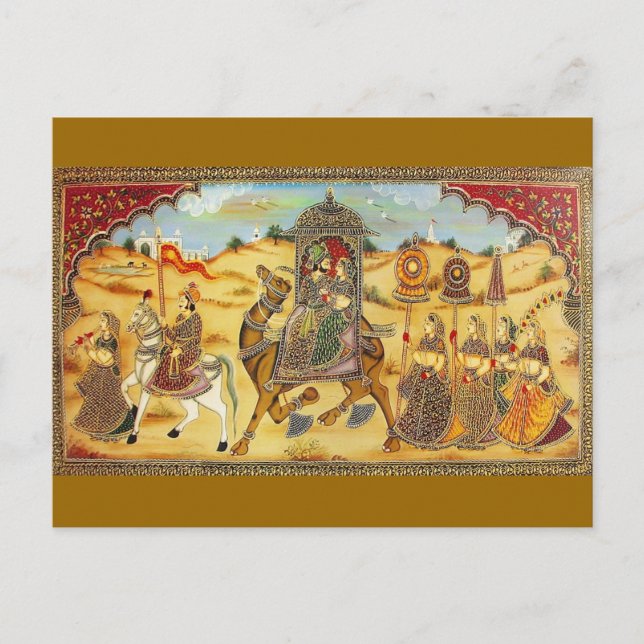 INDIAN - PAINTING MARRIAGE PROCESSION WITH CAMELS POSTCARD (Front)