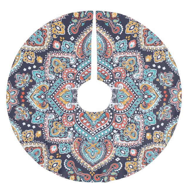 Indian Paisley: Ethnic Mandala Pattern Brushed Polyester Tree Skirt (Front)