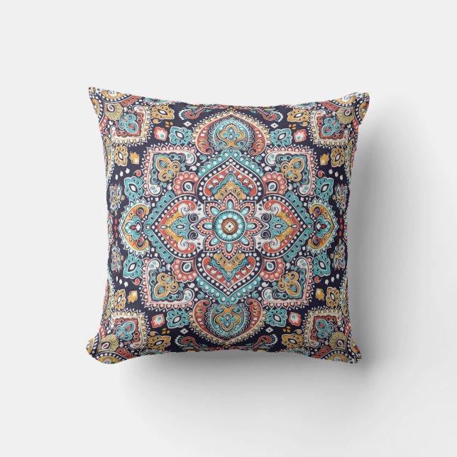 Indian Paisley: Ethnic Mandala Pattern Cushion (Front)