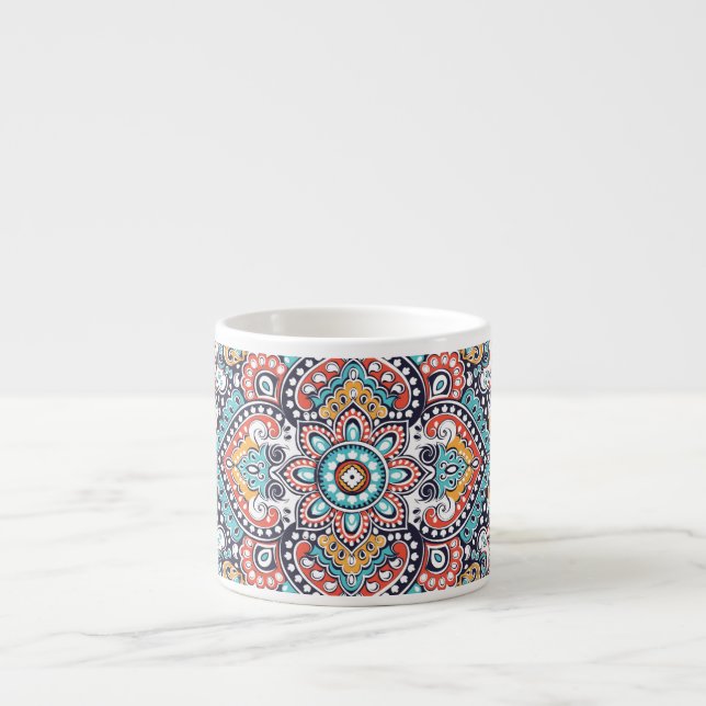 Indian Paisley: Ethnic Mandala Pattern Espresso Cup (Front)