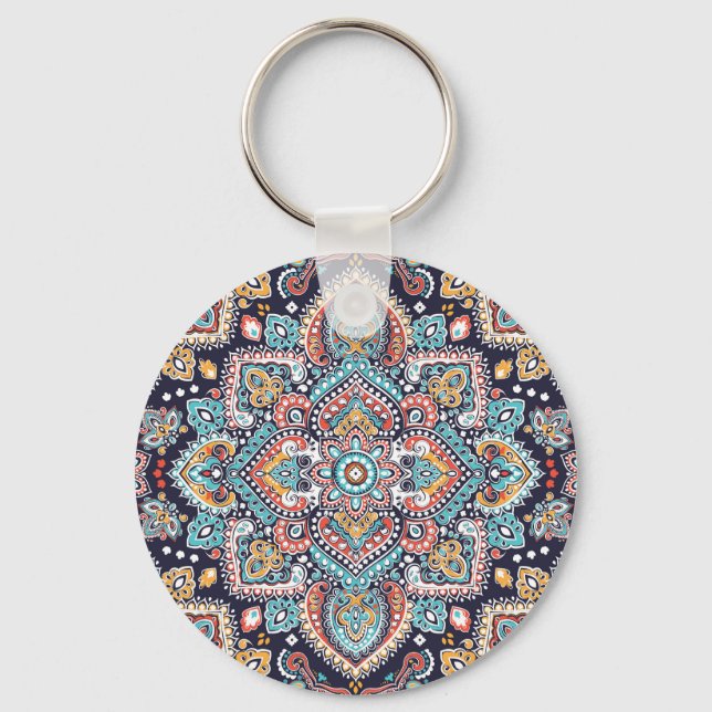 Indian Paisley: Ethnic Mandala Pattern Key Ring (Front)