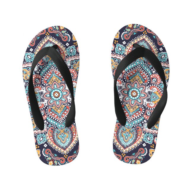 Indian Paisley: Ethnic Mandala Pattern Kid's Jandals (Footbed)