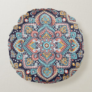 Indian Paisley: Ethnic Mandala Pattern Round Cushion