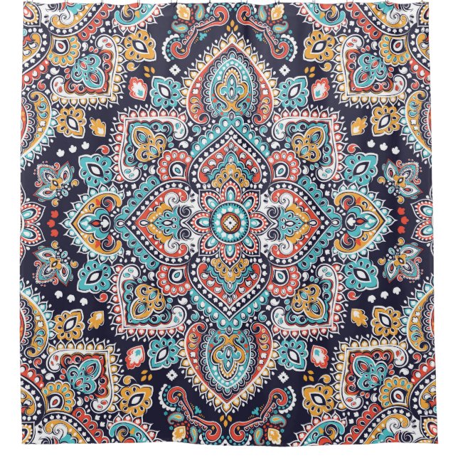 Indian Paisley: Ethnic Mandala Pattern Shower Curtain (Front)