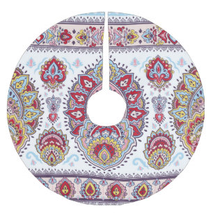 Indian paisley floral, ethnic medallion. brushed polyester tree skirt