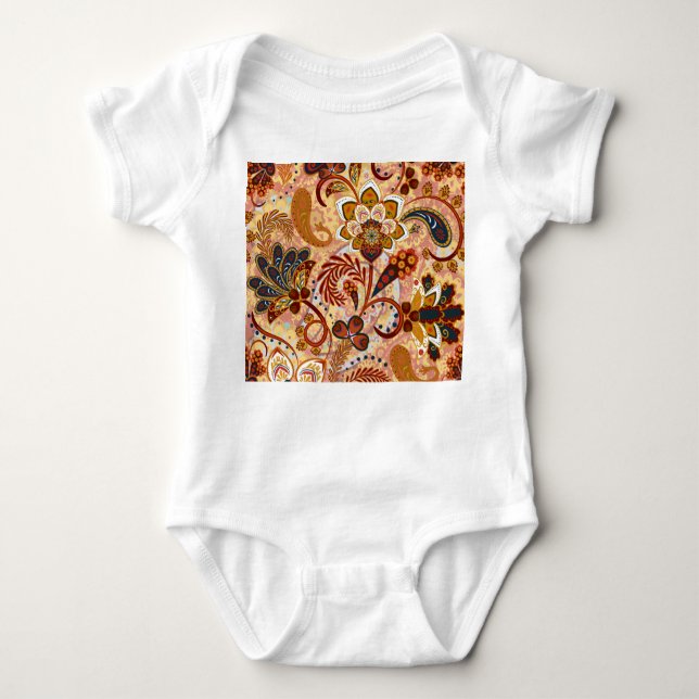 Indian Paisley: Floral Vintage Brown Baby Bodysuit (Front)