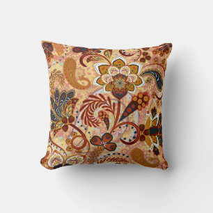 Indian Paisley: Floral Vintage Brown Cushion
