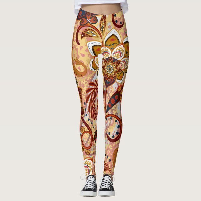 Indian Paisley: Floral Vintage Brown Leggings (Front)